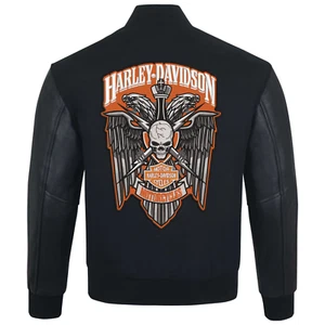 Harley Eagles Wings & Skull Motorcycle Shield & Bottom Rocker Motorbike Patches - Picture 1 of 2