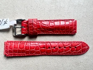 deBeer 17mm Red Louisiana Alligator HAND MADE Watch Band w/ Silver Buckle - Picture 1 of 3