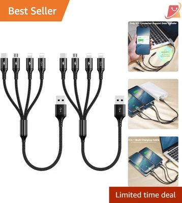 Multi USB Charger Cable 2 Pack 1Ft 4 in 1 Fast Charging Nylon Braided for Pho... - Image 1 of 4