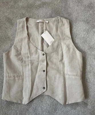 ZARA Beige Linen Waistcoat Size L - Image 1 of 4