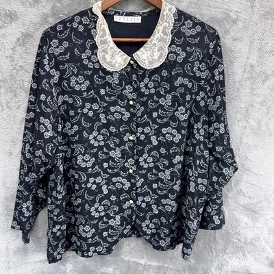 Blusa Floral Vintage Venezia Peter Pan Cuello Encaje 1X Cachicha Granny Foto 1 de 4