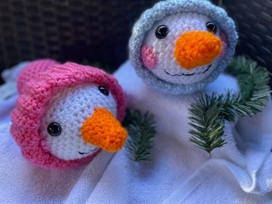 Handmade Crocheted Snowman Head Ornaments - Picture 1 of 5