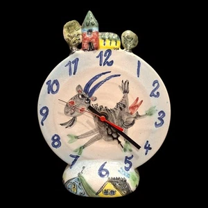 Unique Vintage Hand Painted Art Pottery Ceramic GOAT Desk Clock Signed 8 1/2" - Picture 1 of 13