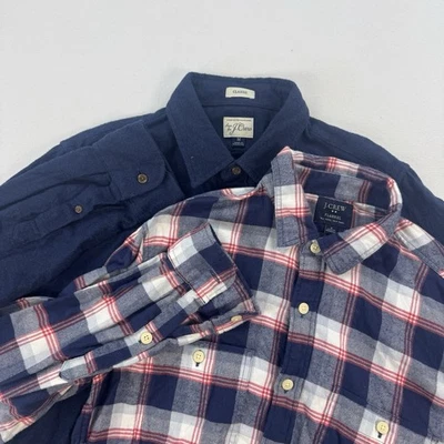 J Crew Shirt Mens Medium Blue Flannel Plaid Solid Grunge Y2K Preppy Lot of 2 - Image 1 of 4