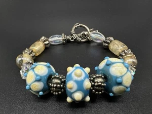 Vtg Handmade Artisan Multi ART Glass Lamp work Bead Bracelet 7” - Picture 1 of 10