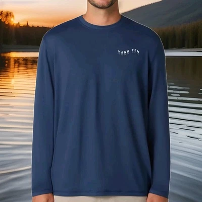NWT! Men's Hang Ten Long Sleeve UV PROTECTION UPF 50 T-Shirt XXL Blue Coastal - Image 1 of 4