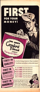 Comfort Tissue Bathroom First for your Money Lady Purple Vintage Print Ad 1944 - Picture 1 of 4