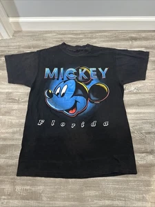 Vtg 90s Mickey Mouse Florida T Shirt Sz L Black Made in USA SS Disney - Picture 1 of 7