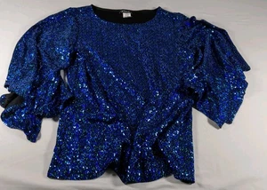 Blusa Prelude grande blu verde paillettes manica a campana - Foto 1 di 8