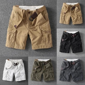 Mens Cargo Shorts 100% Cotton Combat Knee Length Summer Pants Loose Fit Short - Picture 1 of 19