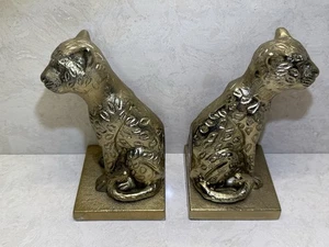 Set of 2 Opalhouse Leopard Cheetah Bookends Sculptures 7” Tall Gold Brass Look - Picture 1 of 11