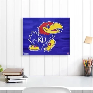 Kansas 16" x 20" Logo with Blue Background Gallery Wrapped Embellished Giclee - Picture 1 of 5