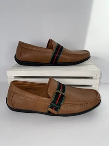 Henry Ferrera Shoes Mens Size 8.5 Faux Leather Loafers Slip On Andrew Buckle Dre - Picture 1 of 6