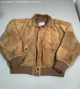Vintage Casual Club Brown Leather Bomber Aviator Jacket Size L - Picture 1 of 7