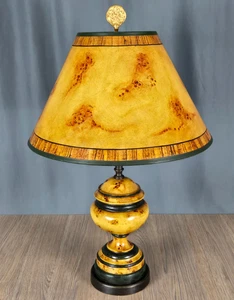 Lathe turned wooden table lamp & original shade E. G. Cody ? faux tortoise burl - Picture 1 of 18