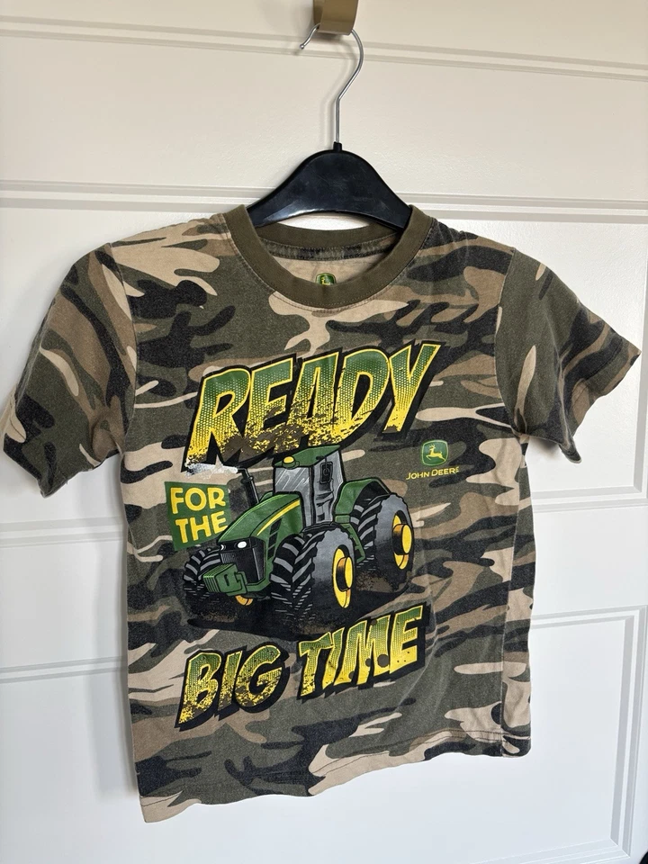 John Deere 100% Cotton Tractor Camo Tractor TShirt Boys’ Medium 5/6 - Image 1 of 4