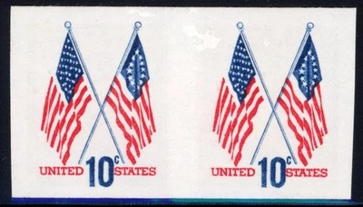 United States 1973 Flags Scott# 1519a Rare Imperforate Pair Mint XF OG NH Gem - Image 1 of 2