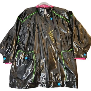 Vintage Kenn Sporn For Wippette Rain Jacket Womens Sz L Black 80s Retro Vinyl - Picture 1 of 10