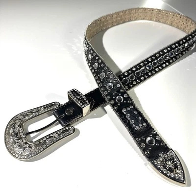 Cinturón BHW de cuero negro y estrás para mujer talla grande Foto 1 de 4