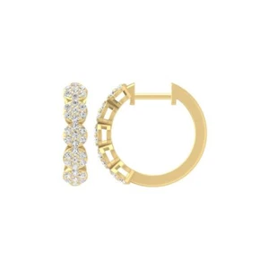 10K Yellow Gold Lab Grown Diamond Composite & Cluster Hoop Earrings for Women - Picture 1 of 7