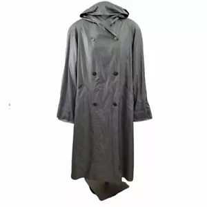 Sanyo Carol Cohen Mantel M Jacke Silber Metallic Knopf Trench Lang Vintage - Bild 1 von 5