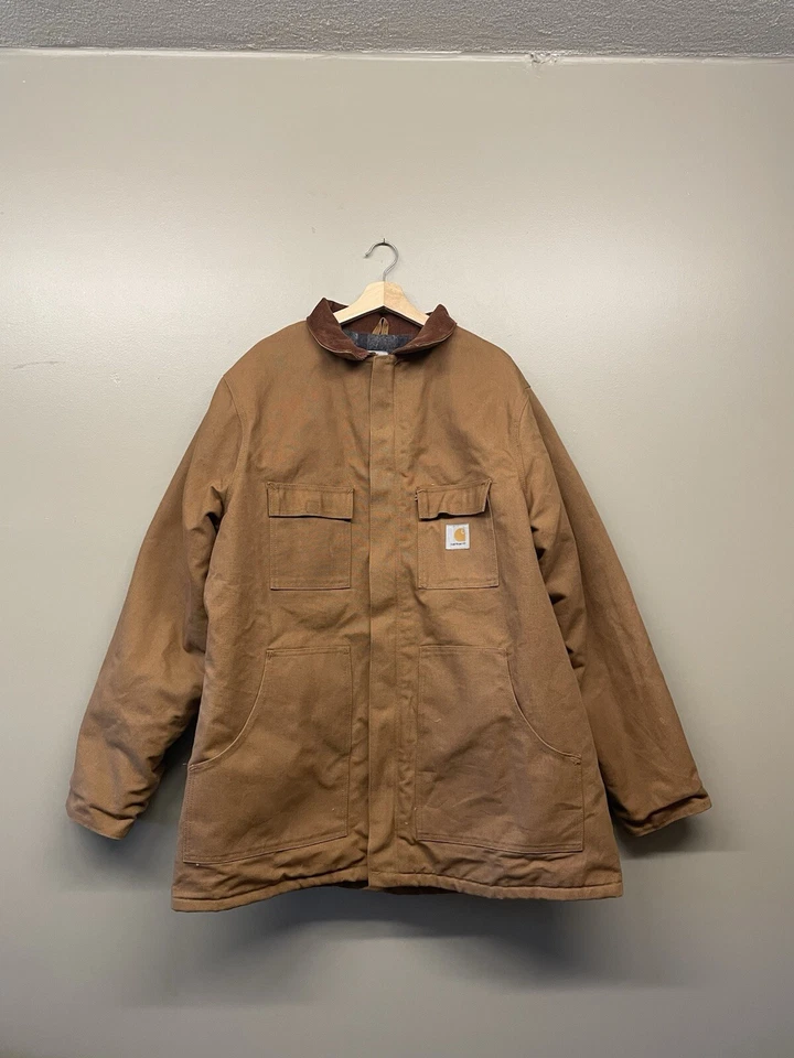 Vintage USA Carhartt C04 Bomber Jacket Wool Lined Brown Cotton Size 50 Preowned - Image 1 of 4