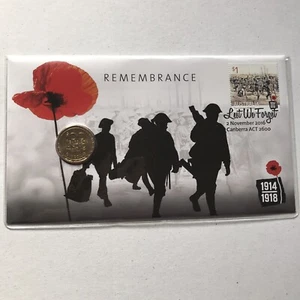2016 Lest We Forget Remembrance PNC with 100 Years of ANZAC $1 Coin - Bild 1 von 2