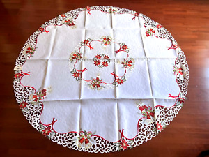 Tailor Made Embroidered Christmas White Tablecloth 85 cm round coffee table Xmas