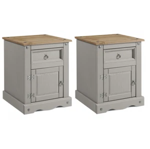 Corona Bedside Large x2 Cabinet Grey Wax Pot Cupboard Pair Table Pine Mercers® - Picture 1 of 5