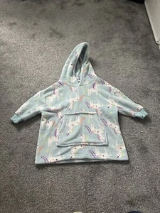 M&S Blue Unicorn Fleece Snuggle Hoodie All In One Oversized Size Age 3-4 - Picture 1 of 4