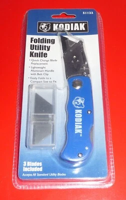 Faca utilitária dobrável Kodiak 51122 com 3 lâminas/clipe de cinto azul NOVA no pacote - Imagem 1 de 4