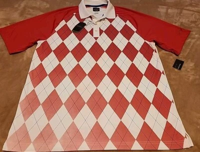 Camisa polo masculina Greg Norman Tasso Elba GRANDE vermelha branca manga curta Argyle - Imagem 1 de 4