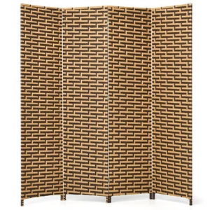 Folding 4 Panel Room Divider Weave Fiber Privacy Partition Screen 6' Tall - Picture 1 of 8