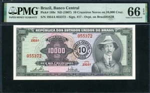 Brasil 1967 10 Cruzeiros Novos en 10.000 Cruzeiros, P189c, PMG 66 EPQ GEMA SIN CIRCULAR - Imagen 1 de 5