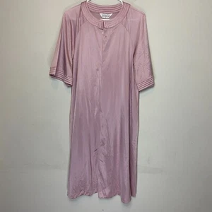 Vanity Fair Women M Vintage Zip Up Robe Mauve Pink Half Sleeve Satiny USA Made - Picture 1 of 10