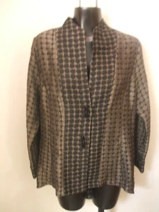 IC by Connie K Sakko schwarz silber grau Print 2 Knöpfe Small 2782J 3/4 Ärmel S - Bild 1 von 12
