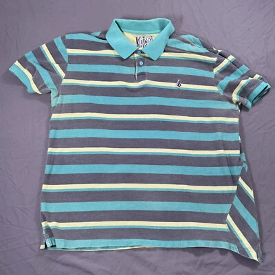 Volcom Short Sleeve Polo Shirt Stripe Green Black Yellow XL - Image 1 of 4