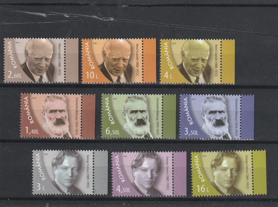 RUMANÍA 2022 SELLOS PERSONALIDADES BRINCUSI COANDA ENESCU MNH SET CORREO Foto 1 de 1