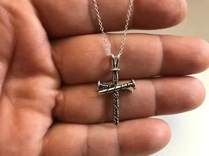 UNIQUE 3 NAIL CROSS NECKLACE PENDANT /925 STERLING SILVER / 18'' CHAIN - Picture 1 of 6