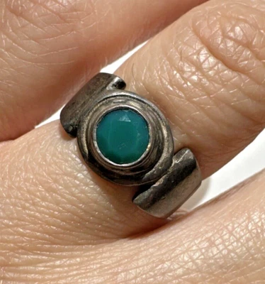 Vintage Verde Onice Cabochon Argento Sterling Misura 5.5 Solitario Anello DD4 - Immagine 1 di 4