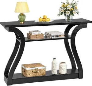 3 Tier Storage Shelves Narrow Long Console Table for Entryway, Living Room,Black - Picture 1 of 5