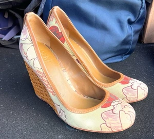 Tory Burch Floral Espadrille Wedge Platform Peep Toe Shoes Size 10M - Picture 1 of 7