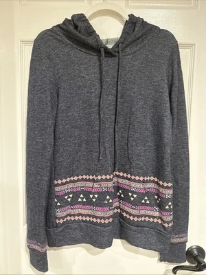 Maurices Women's MED Pullover Hooded Graphic Sweatshirt Blue/Gray Multi - Image 1 of 4