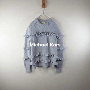 Michael Kors Pullover grau Kaschmir Wollmischung Rüschen Strick Rundhals S - Bild 1 von 18