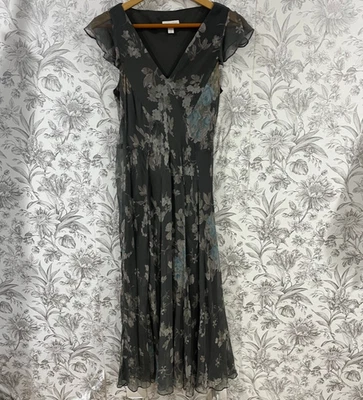 Vestido midi floral 100 % seda Charter Club de colección talla 10 gris apagado delicada coqueta Foto 1 de 4