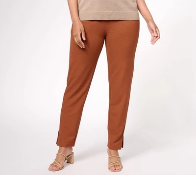 Isaac Mizrahi Live! Women's Petite Pants PL Pebble Knit Slim Dune Brown A609739 - Image 1 of 4