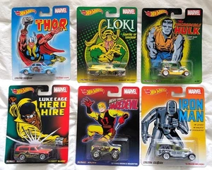 Hot Wheels Marvel 2014 Set of 6 – Pop Culture Real Riders – Loki Thor Hulk MOC - Picture 1 of 9