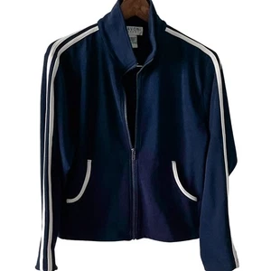 Vintage 80s Track Jacket - the real deal! Navy & white zip front medium - Picture 1 of 8