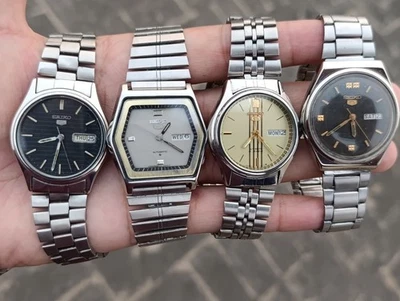 Lot of 4 Vintage SEIKO 5 Automatic Day-Date SS Men's Japanese Watches Good Condi - Image 1 of 4