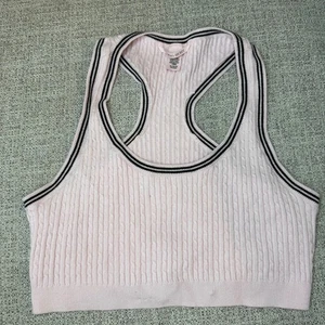 Victoria's Secret Crop Top Ribbed Knit Racerback Pink Black Trim Women's XL - Picture 1 of 5